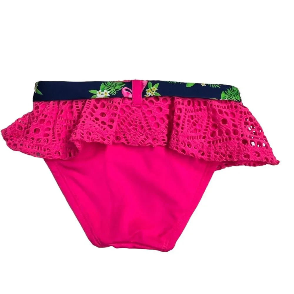 Lemon Kiss Navy Pink Flamingo Tropical Green Leaves Floral Bikini Girls‎ 12M